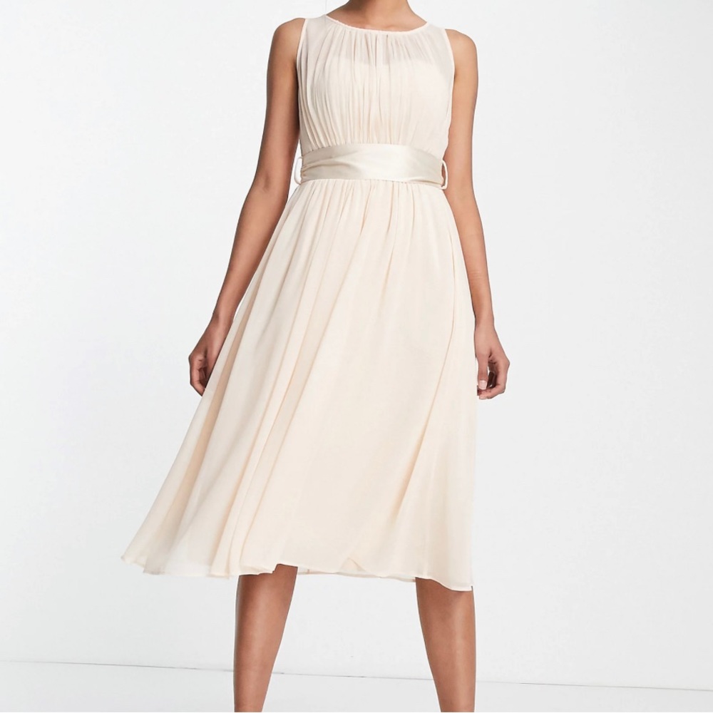 Little Mistress Bridesmaid midi dress in peach colour